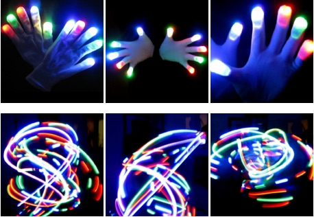 Gants lumineux led - 6 effets lumineux fonctionnels - 1 paire