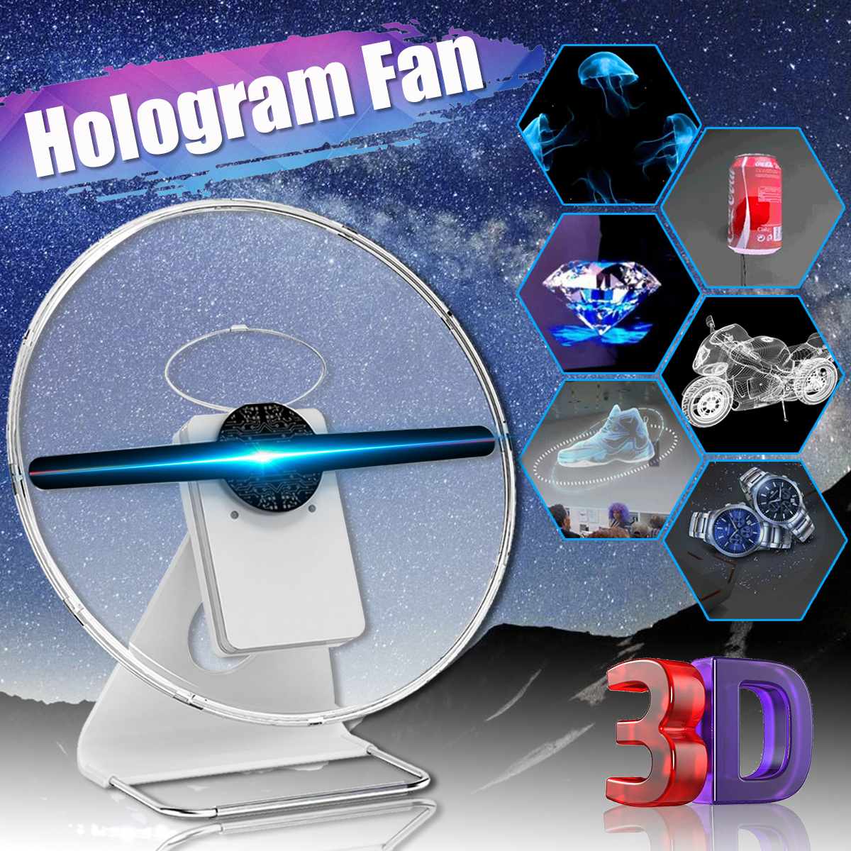 Projecteur holographique ventilateur d'hologramme bureau 3D LED